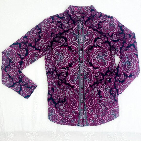 Ann Taylor Top Women's Paisley Taylor Fit Shirt Petite - Picture 6 of 14